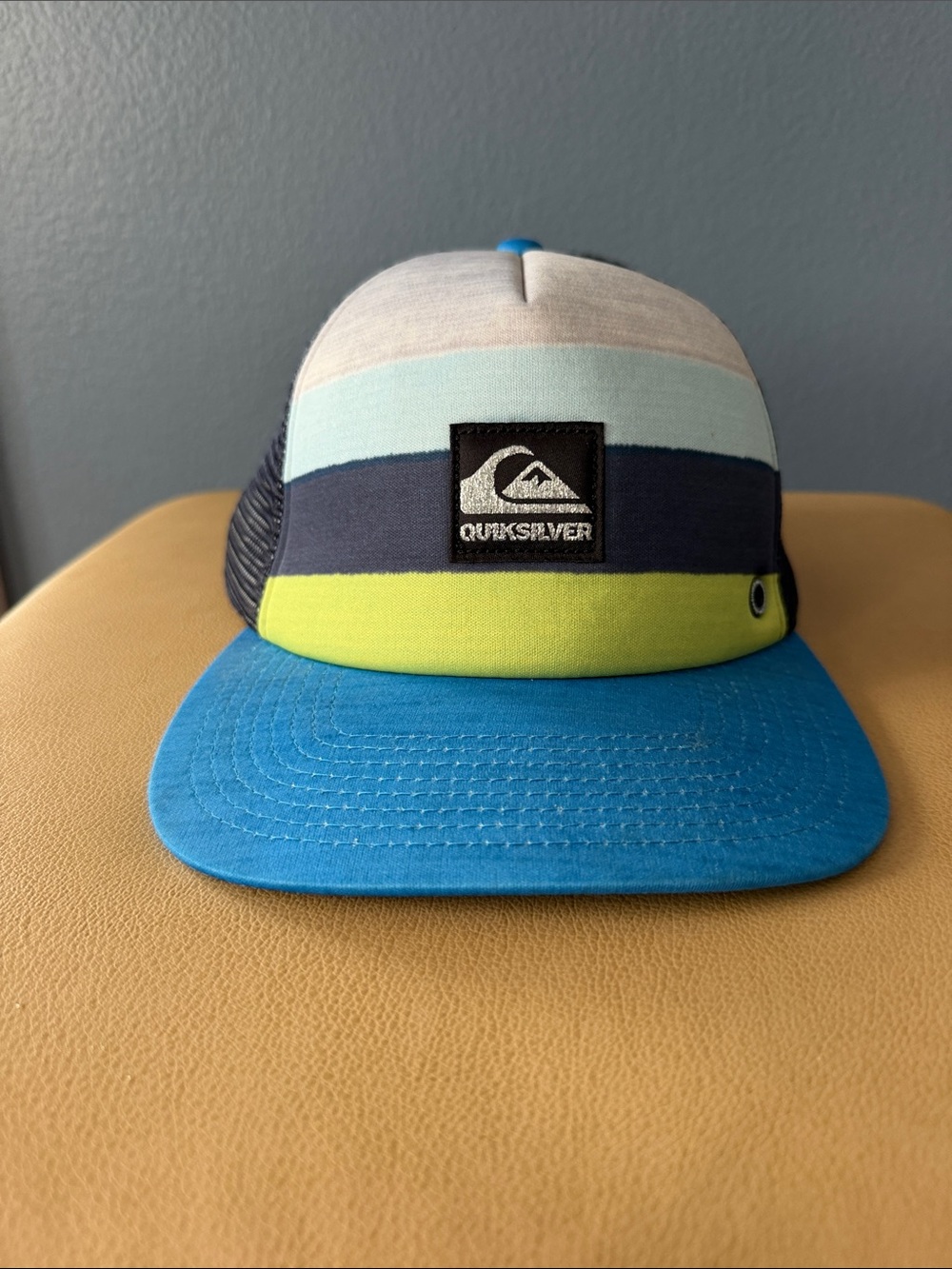 Quiksilver Multicolor Striped Trucker Hat — Blue, Navy & Lime